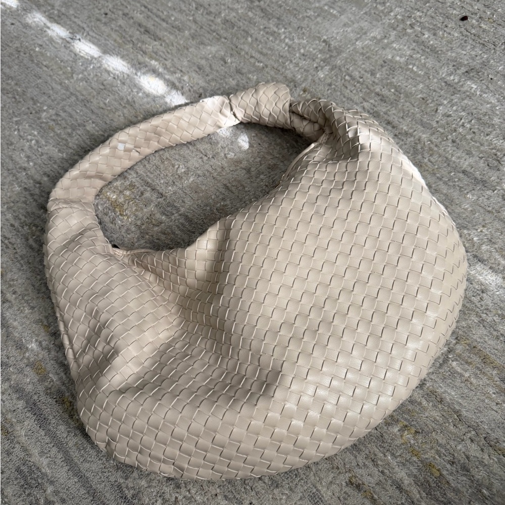 Anthropologie Cream Woven Hobo Bag
